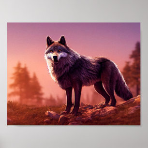 Poster Wolf dans le dénouement sauvage papier de tissus