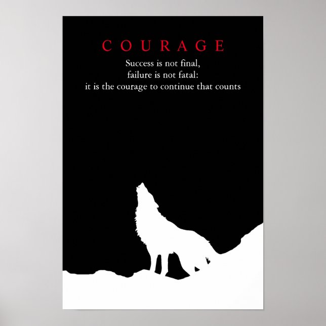 Poster Wolf Fullmoon Night Motivational Courage (Devant)