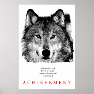 Poster Wolf gris Motivationnel unique noir et blanc