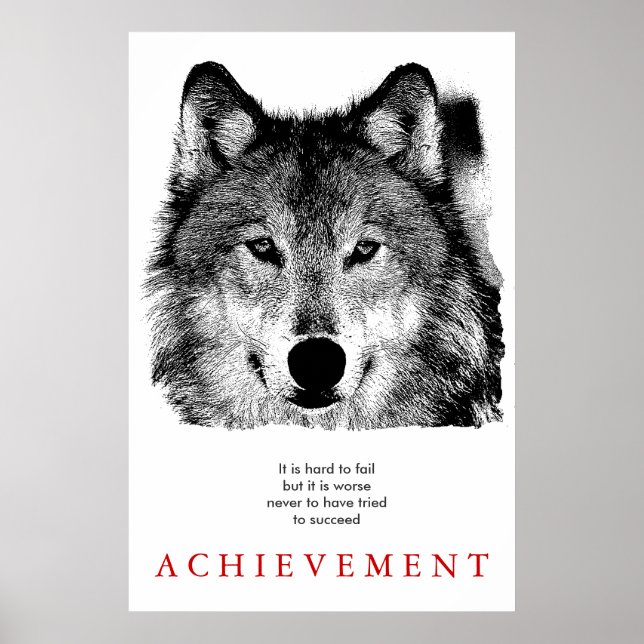 Poster Wolf gris Motivationnel unique noir et blanc (Devant)