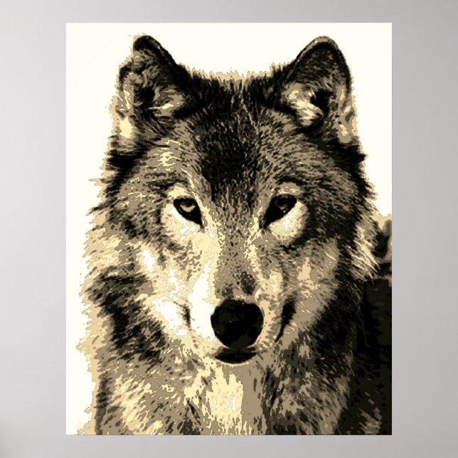 Poster Wolf gris Sepia Vintage (Devant)