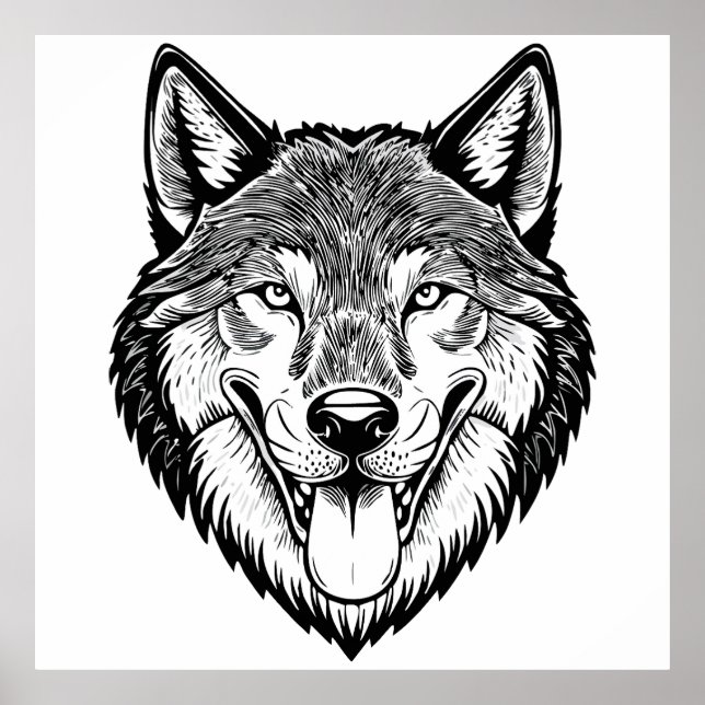 Poster Wolf head from the front (Devant)