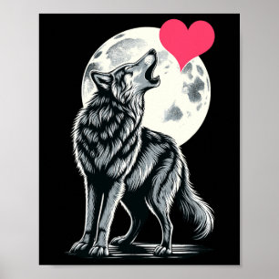 Poster Wolf Holding Heart Valentine's Day Cute Wolves Val