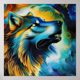 Poster Wolf Howl coloré
