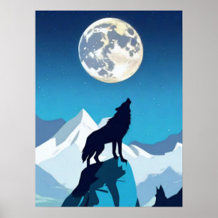 Poster Wolf Howling à la Pleine lune