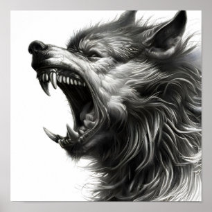 Poster Wolf hurler crayon art
