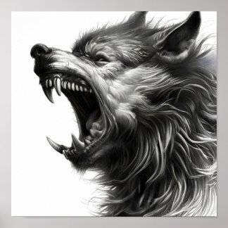 Poster Wolf hurler crayon art