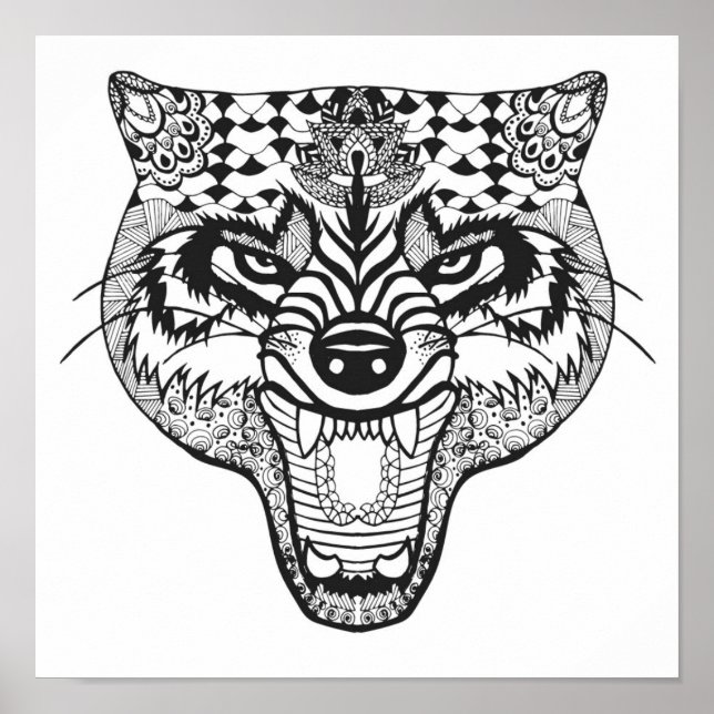 Poster Wolf inspiré par Zentangle (Devant)