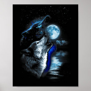Poster Wolf Moon Lake Wolf Howling Pleine lune Wolf Graph