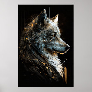 Poster Wolf Portrait Animal Nature Faune Peinture Sombre
