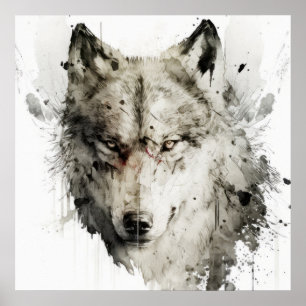 Poster Wolf Portrait Animal Peinture Forêt faunique