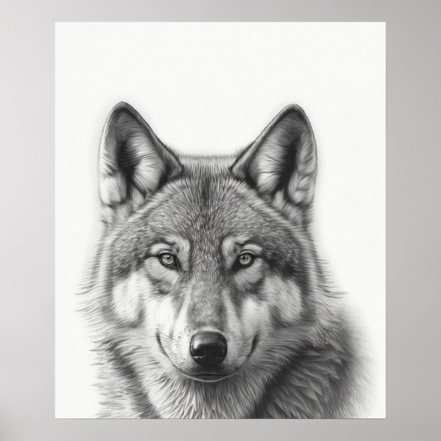 Poster Wolf Portrait noir blanc (Devant)
