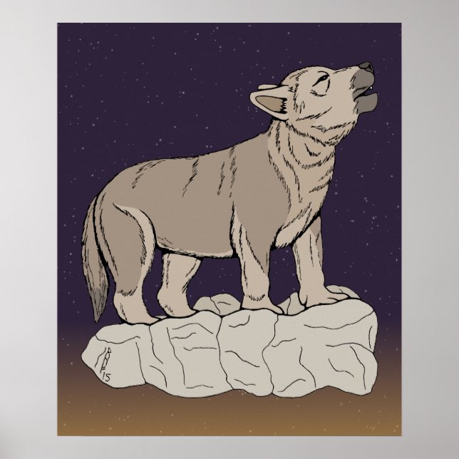 Poster Wolf Pup Howling (Devant)