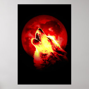 Poster Wolf & Red Moon