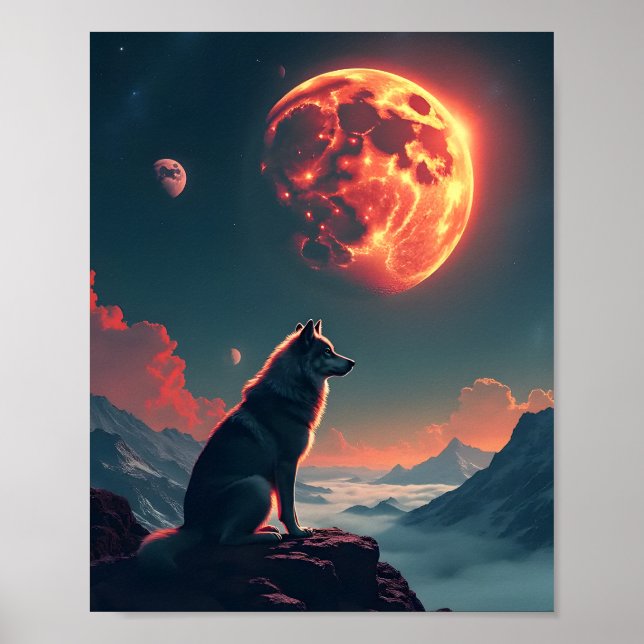Poster Wolf sous lune de sang (Devant)