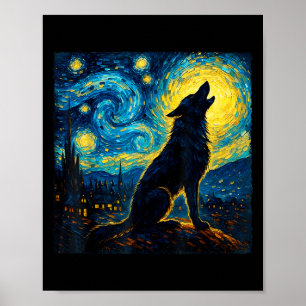 Poster Wolf Starry Night Howling Lune Drôle Pour Hommes F