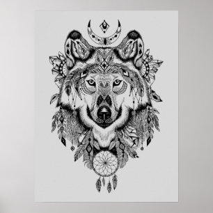 Poster Wolf tribal indien