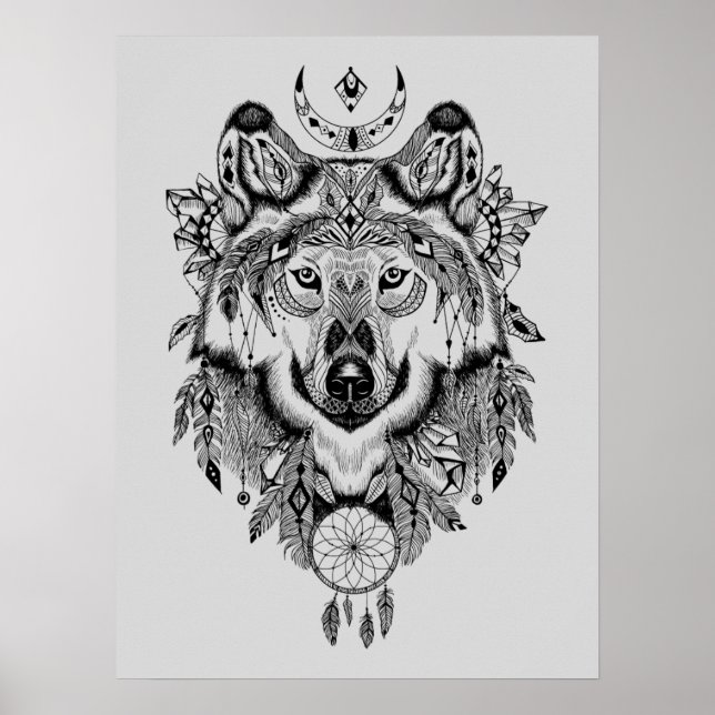 Poster Wolf tribal indien (Devant)