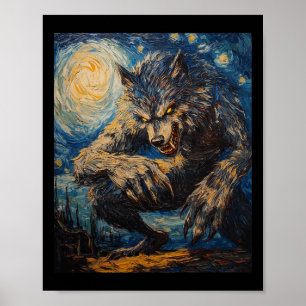 Poster Wolf Werewolf - Van Gogh Style - Starry Nig