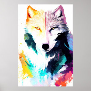 Poster Wolf Wild Nature Animal Couleur Art Peinture