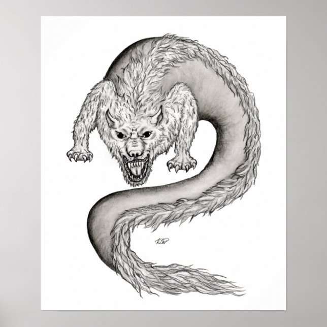 Poster Wolfdragon design noir et blanc (Devant)