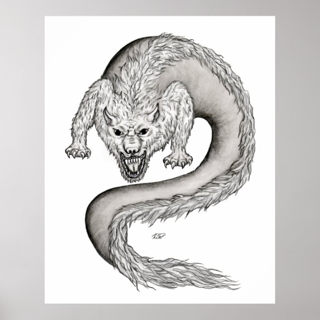 Poster Wolfdragon design noir et blanc (Devant)