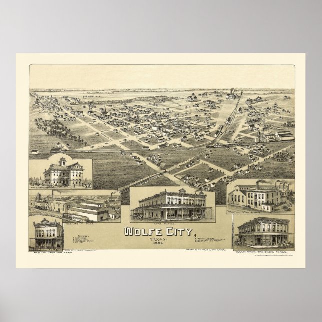 Poster Wolfe City, TX Carte panoramique - 1891 (Devant)