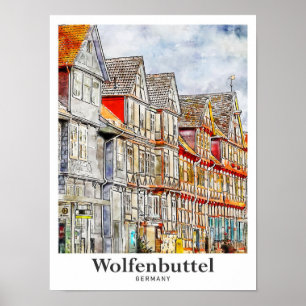 Poster Wolfenbuttel Allemagne Voyage Aquarelle main tirée