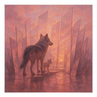 Poster Wolves at the Sunrise Mirror Path – GeoWild Art