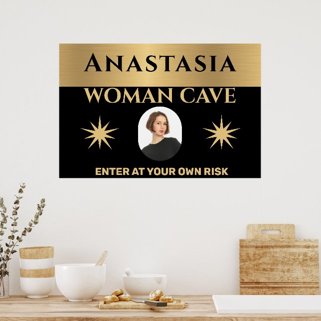 Poster Woman Cave Gold Black Warning Personnaliser (Cuisine)