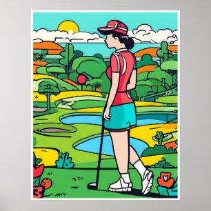 Poster Woman Golfer- Golf Art Imprimer