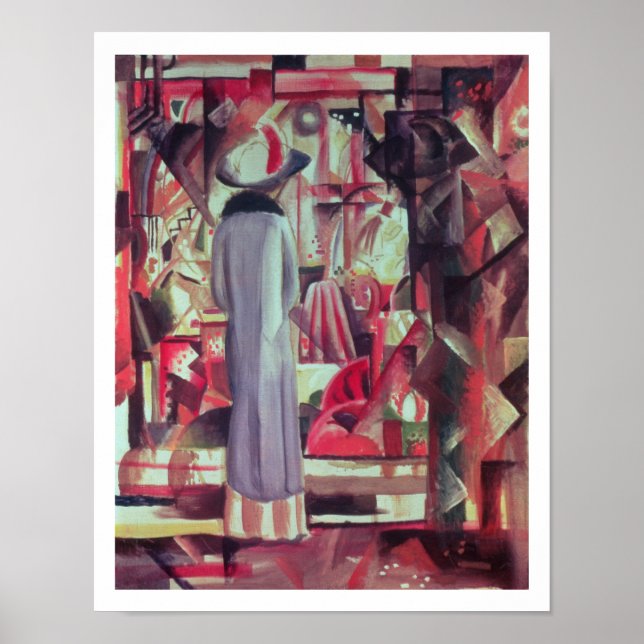 Poster Woman in front of large illuminated window (Devant)