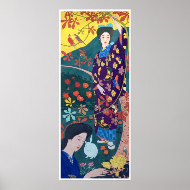 Poster Woman in the Flower Garden, Goyō Hashiguchi (Devant)