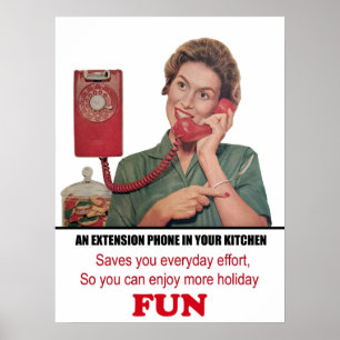 Poster Woman is talking on the phone, vintage photo