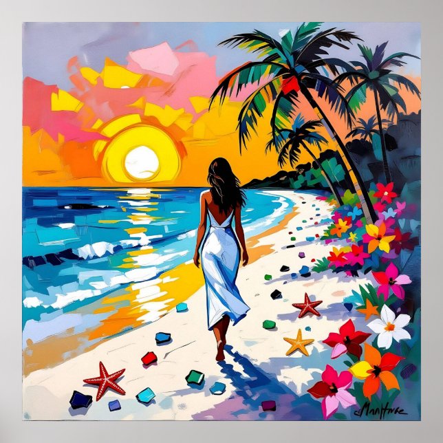 Poster Woman on Beach Tropical Scene (Devant)