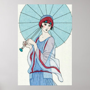 Poster Woman Parasol Portrait Art Vintage