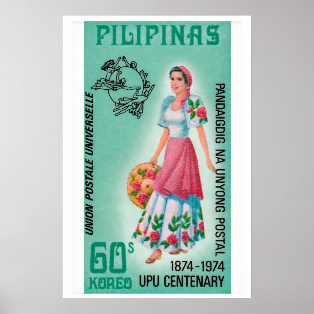 Poster Woman Pilipinas 1960s-70s Postage Stamp - Vintage (Devant)