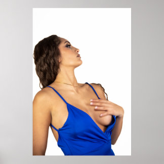 Poster Woman posing in blue dress showing confidence and 