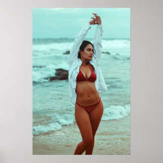 Poster Woman Posing On A Beach In Red Bikini