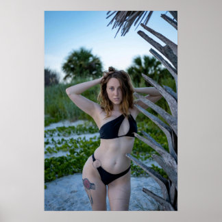 Poster Woman Posing On The Beach In A Black Bikini