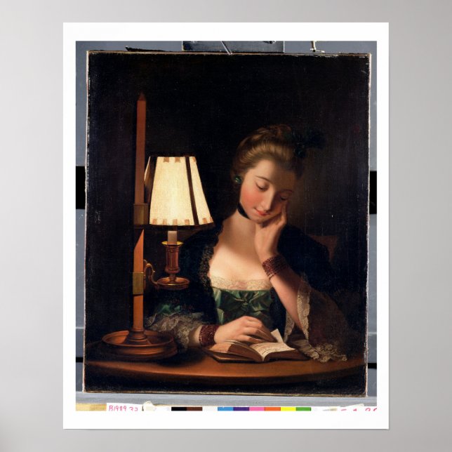 Poster Woman reading by a Paper-bell Shade, 1766 (Devant)