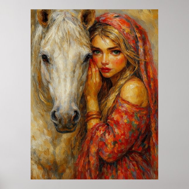 Poster Woman with White Horse fine art print (Devant)