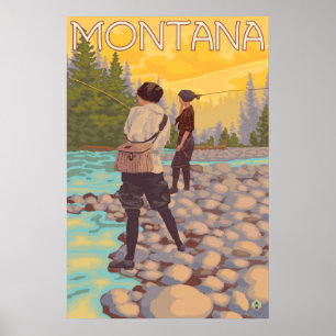 Poster Women Fly Fishing - Montana