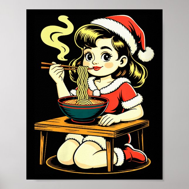 Poster Womens Anime Ramen Xmas Kawaii Santa Girl Eating J (Devant)