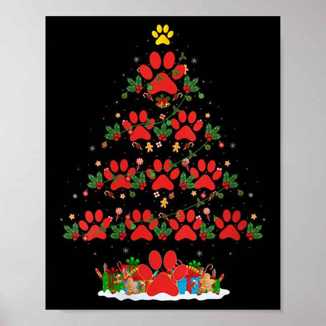 Poster Womens Cat Dog Paw Christmas Tree Pajamas Puppy Do (Devant)