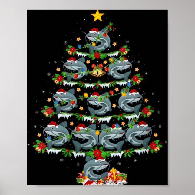 Poster Womens Catfish Xmas Lights Santa Catfish Christmas (Devant)