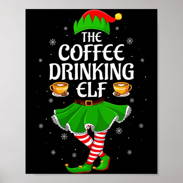 Poster Womens Coffee Drinking Elf Christmas Girls Women E (Devant)