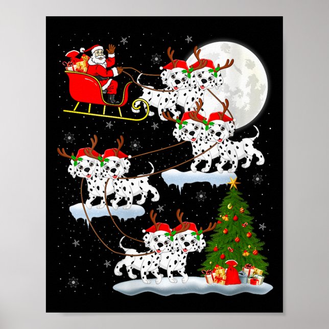 Poster Womens Dalmatian Dog Santa Sleigh Flying Funny Mag (Devant)