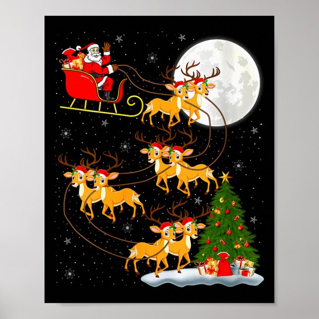 Poster Womens Deer Santa Sleigh Flying Funny Magical Chri (Devant)