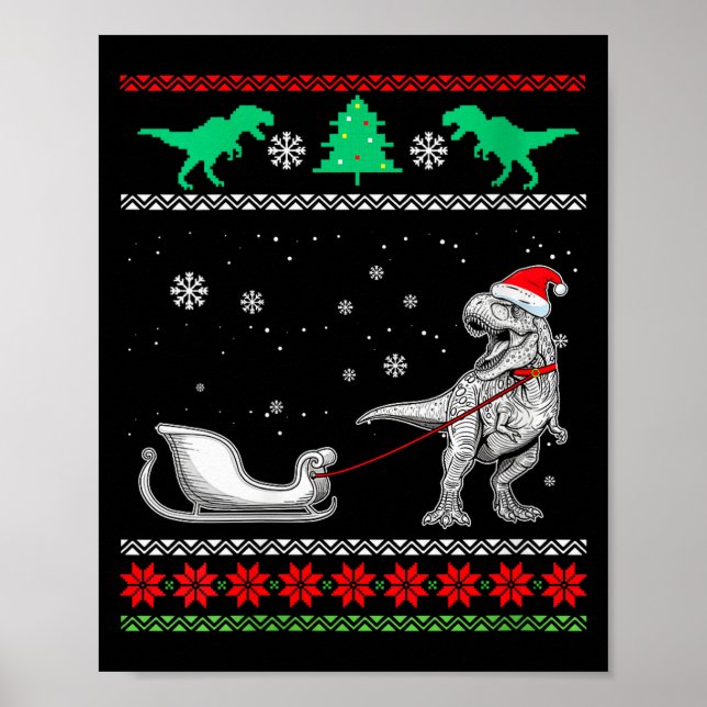Poster Womens Dinosaur Sleigh Merry Christmas Ugly Christ (Devant)